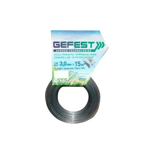 Леска для триммера Gefest - 2,0 мм x 15 м звезда армированная