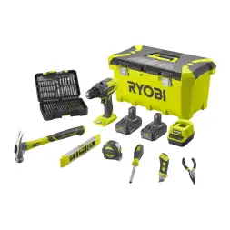 Шуруповерт-дриль RYOBI R18PD3-220TAH з набором ручного інструменту та оснащенням, з toolbox, АКБ 2х2Аг, ЗП.